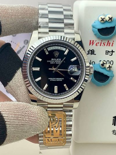 DD 2836/3255 Movement SS with Black Face President Band Fluted Bezel Rolex Watch